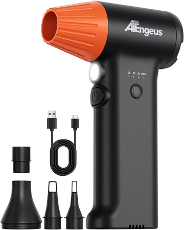 ATEngeus Compressed Air Duster, Stepless Speed Electric Air Duster with Storage Case, Cordless Air Duster with LED Replace Canned Air, 6 Accessories Air Blower, Keyboard Cleaner for Car, PC, Home