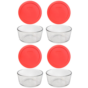 Pyrex 7201 4-Cup Dishes & 7201-PC Red Lids (4-Pack) - Made in USA