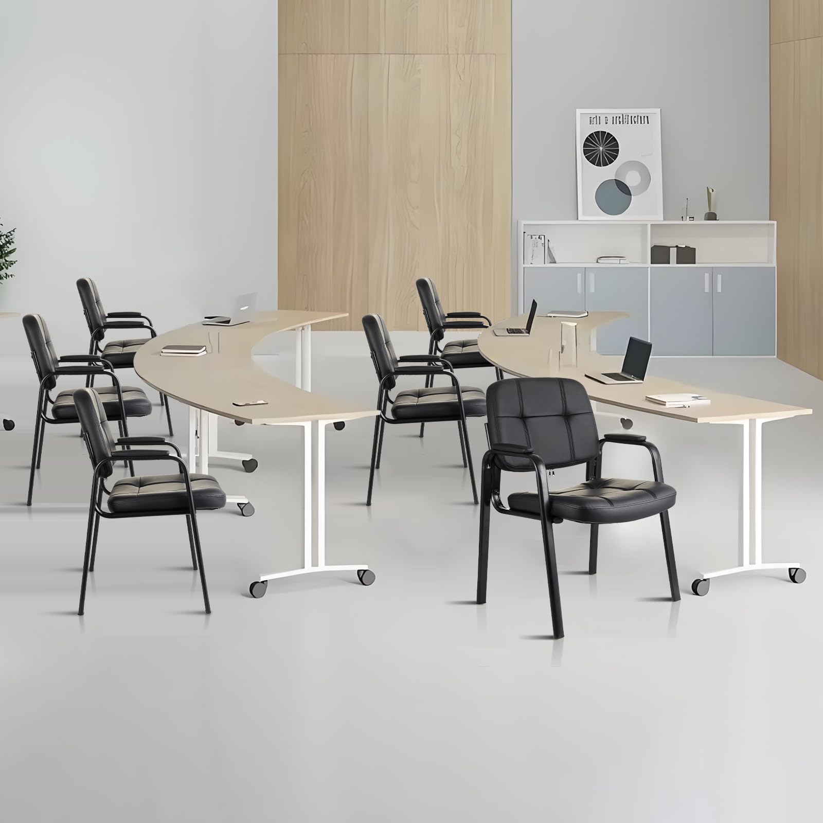 Clatina Waiting Room Guest Chair with Bonded Leather Padded Arm Rest for Office Reception and Conference Desk Black 4 Pack