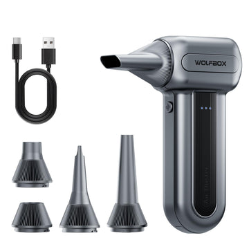 WOLFBOX MF60&MF70 Compressed Air Duster-110000RPM Super Power Electric Air Duster, 3-Speed Adjustable Rechargeable Cordless Air Blower with Fast Charging for PC Keyboard Cleaning, Car, Home (Gray)