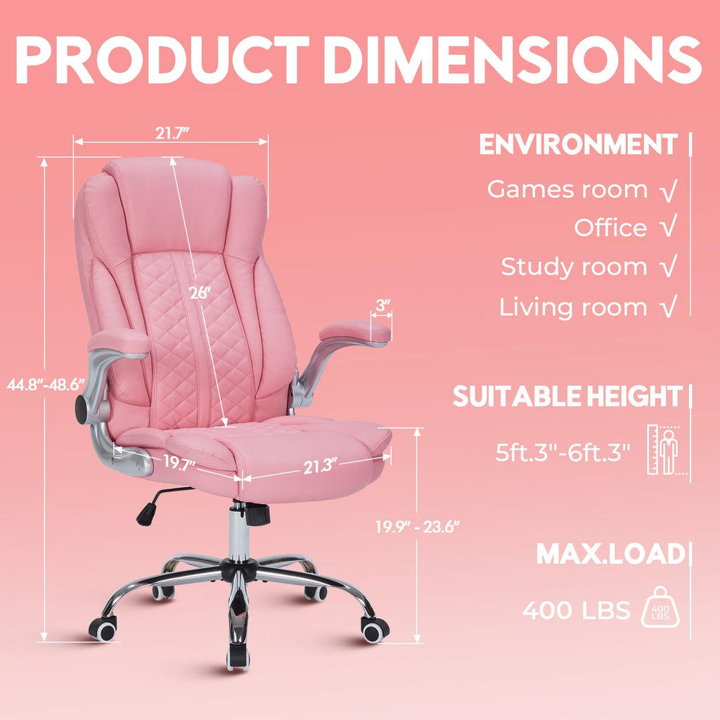 400lbs Executive Office Chair with Flip-up Armrests, Big and Tall Computer Chair for Heavy People, Heavy Duty Ergonomic Comfy Chair, Breathable