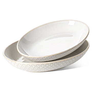 LE TAUCI Ceramic Serving Bowls Set of 2, Large Serving Dishes for Entertaining, 11.8 & 13.7 Inch Oval Serving platter, Salad Fruit Bowl, Pasta Bowls, Microwave & Dishwasher Safe - Arctic White