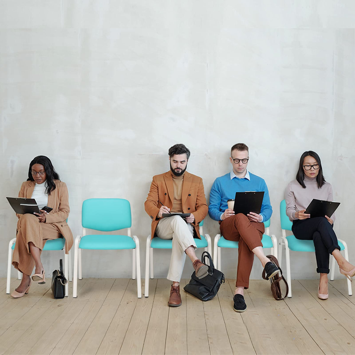 Vingli 5-pack Waiting Room Chairs, Stackable Chair for Office, Pu-blue