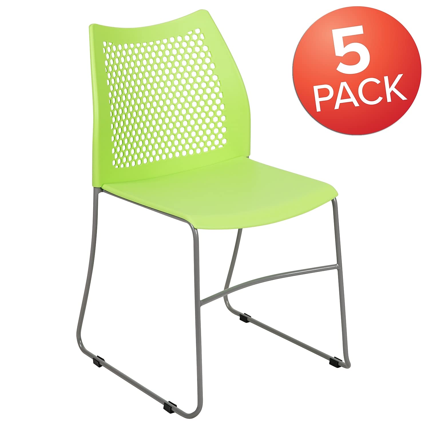 Flash Furniture Hercules Series Contoured Lobby Chairs with Air-vent Honeycomb Backs, Ergonomic Stacking Chairs for Offices, Set of 5, Green