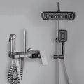 Shower Set Gray Digital Display Shower System Bathroom 4 Function Shower Fixtures with Adjustable Rain Shower Head and 3 Mode Handheld Spray Wall Mounted Brass Shower Fauce