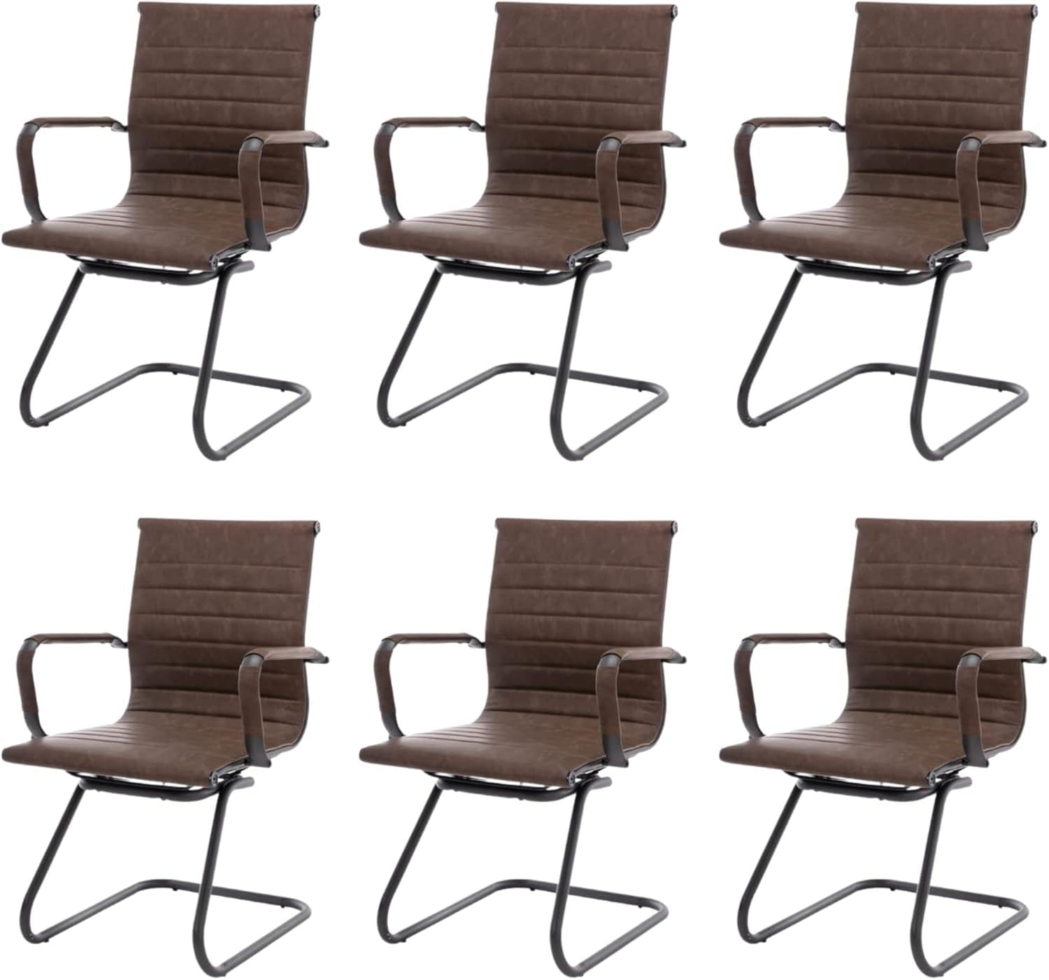 Hny 6-pack Pu Leather Office Guest Chairs, 6 PCS, Retro Brown
