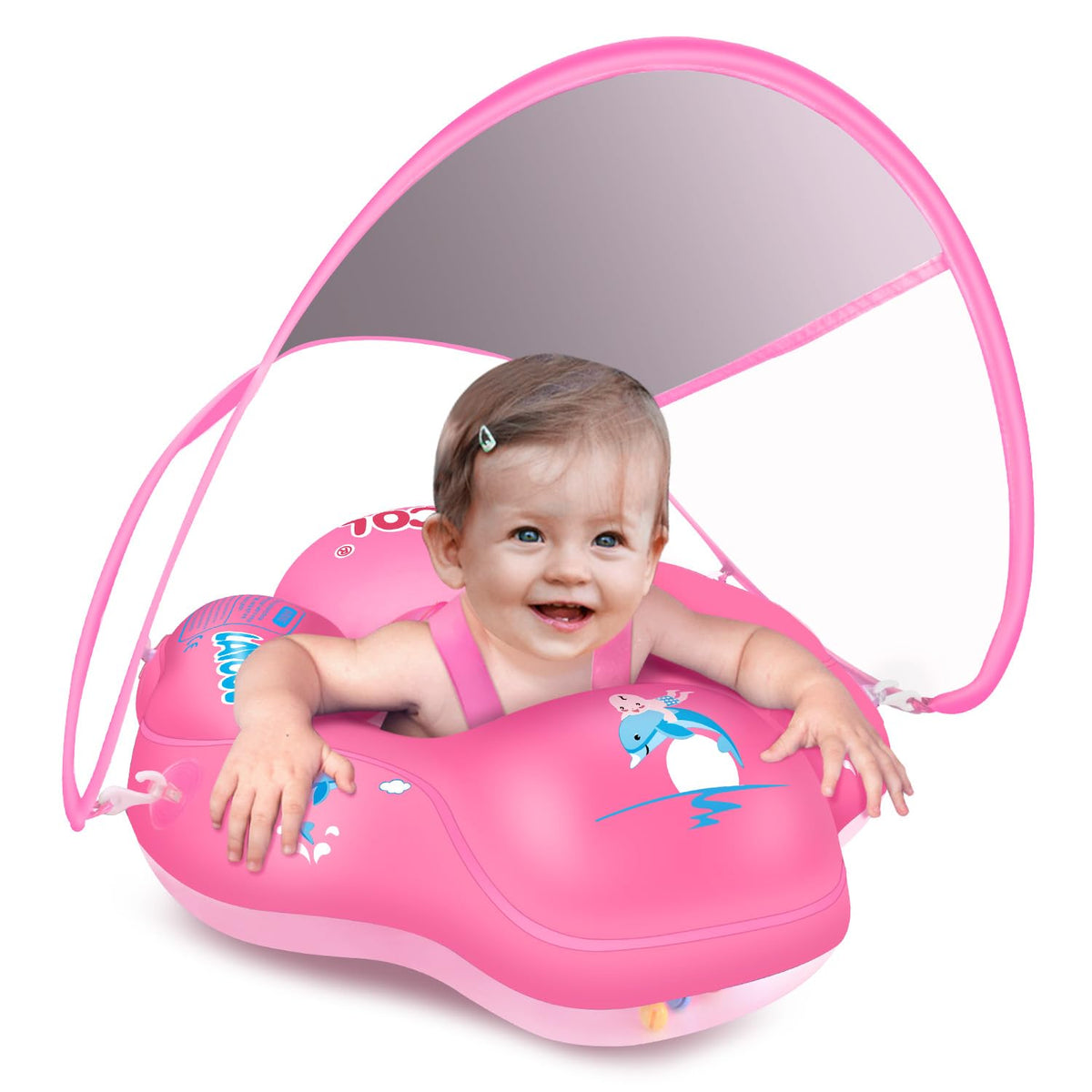 LAYCOL Baby Pool Float with Canopy UPF50+, 5 Point Safety Buckle No Flip Over, Inflatable Toddler Floaties Infant Pool Floats with Double Air Chambers, Baby Beach Essentials/Traval for 3-36M
