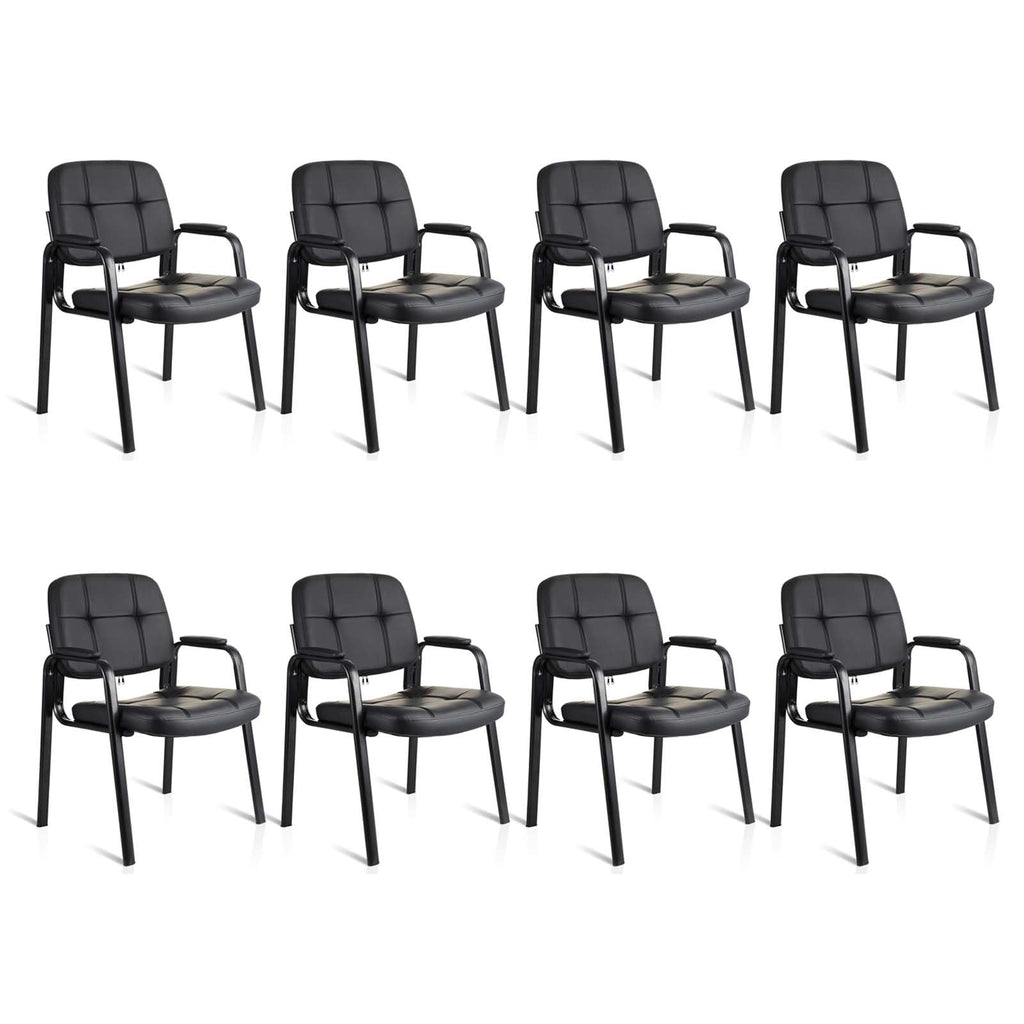 Clatina Waiting Room Guest Chair with Bonded Leather Padded Arm Rest for Office Reception and Conference Desk Black 8 Pack