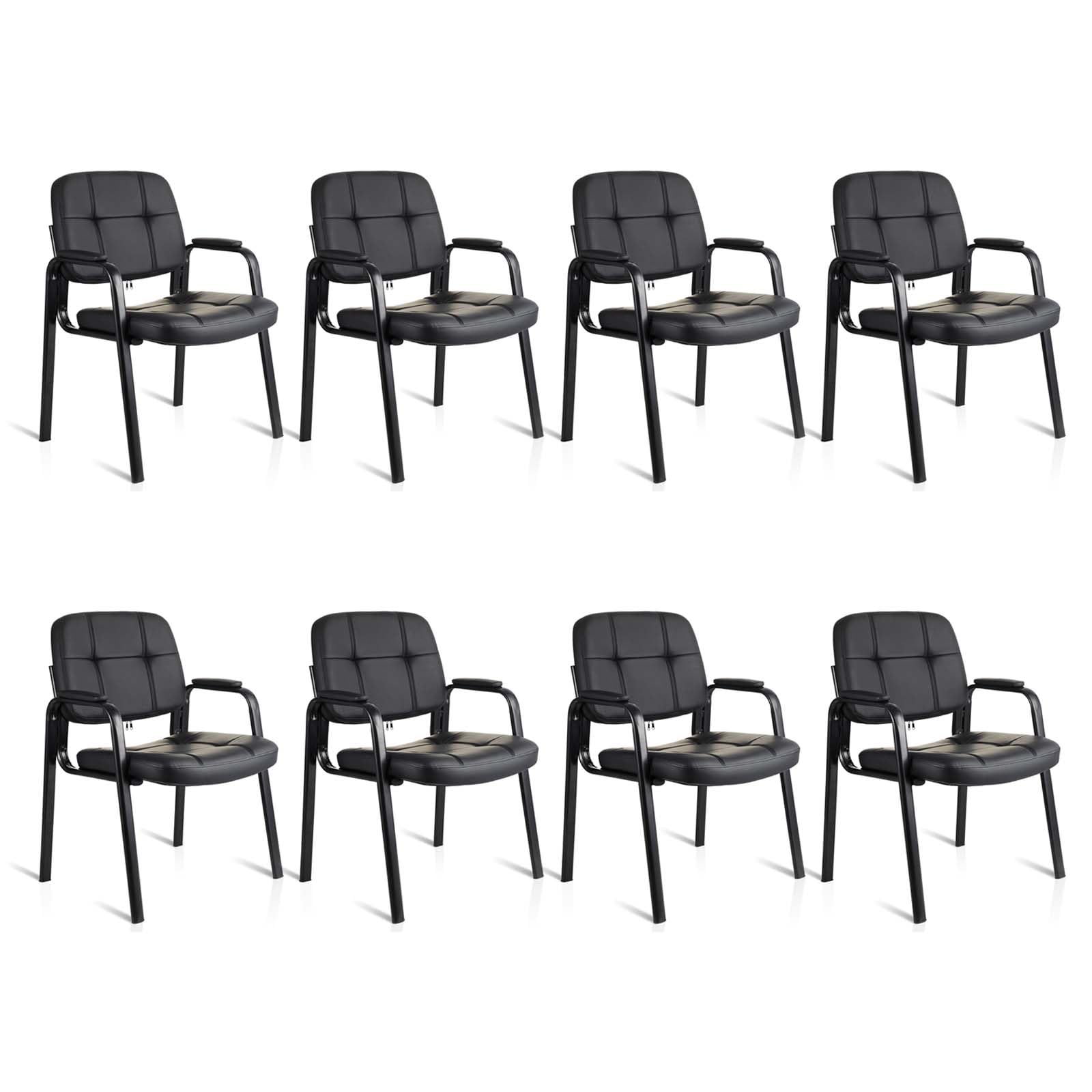 Clatina Waiting Room Guest Chair with Bonded Leather Padded Arm Rest for Office Reception and Conference Desk Black 8 Pack