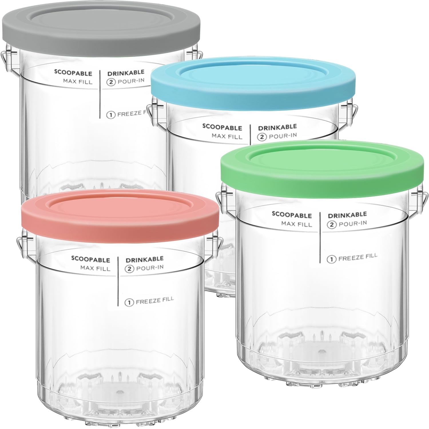 Replacement for Ninja Creami Deluxe (4 Pack, 24oz), XL Cups with Lids Compatible with NC501 & NC500 Series 11-in-1 Deluxe Ice Cream Maker,Newly Upgraded Easy-Grip Detachable Handle