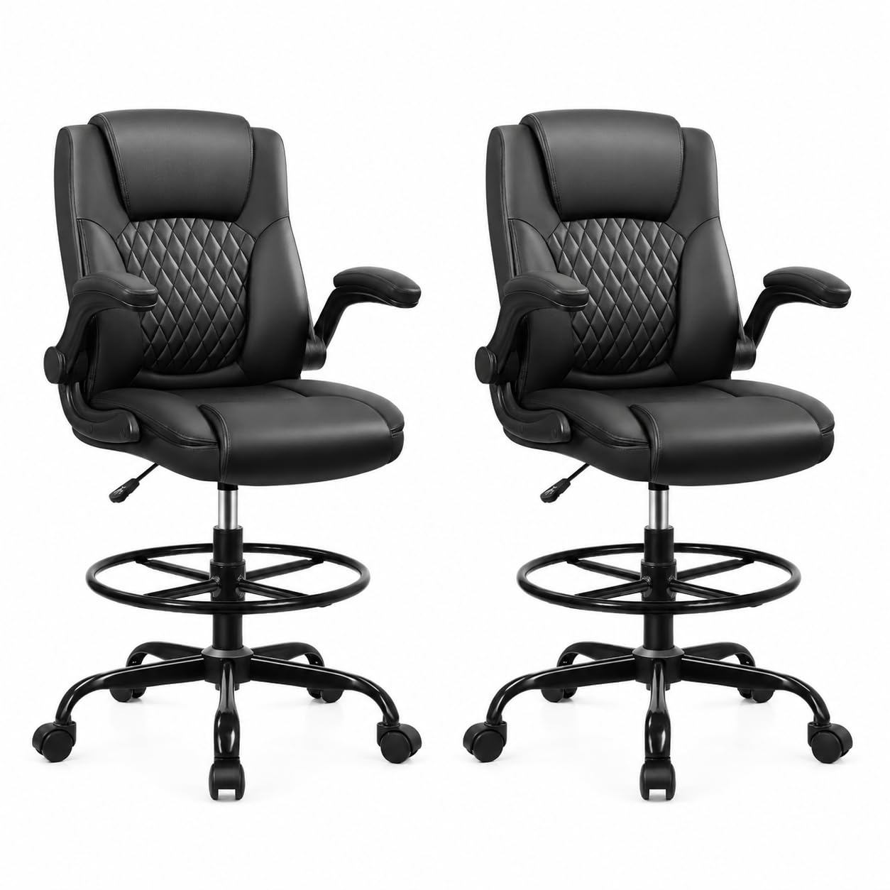 Drafting Chair, Tall Office Chair for Standing Desk, High Executive Leather Ergonomic Computer Chair with Adjustable Height and Flip-up Armrest