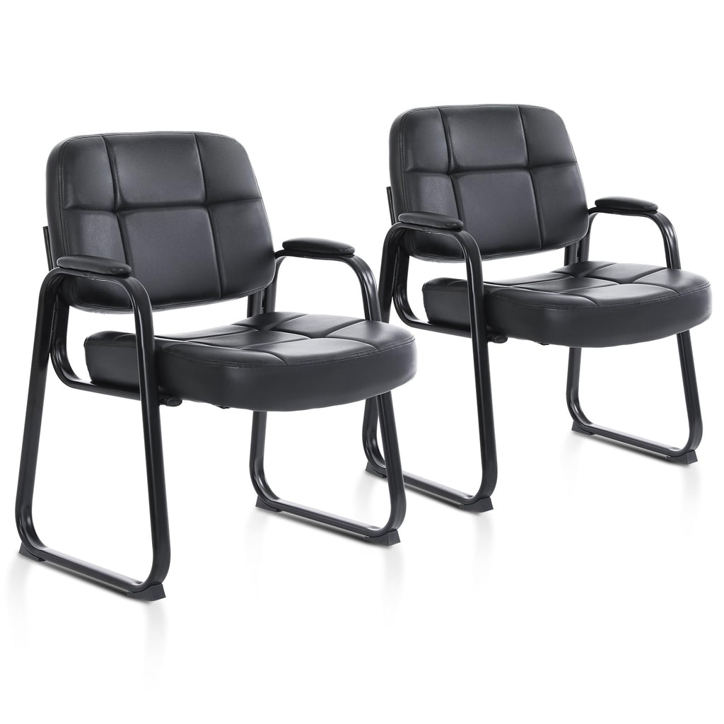 Clatina Big & Tall 400 Lbs Waiting Room Guest Chair, Leather Office Reception Chair No Wheels with Backrest Wide Seat and Padded Arms for Home