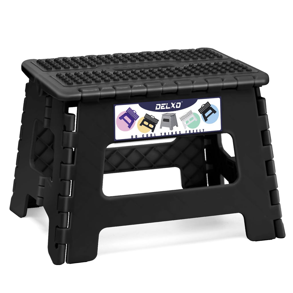 Delxo Folding Step Stool 9 Inch Non-slip Foldable Stools for Kids & Adults Up to 300 Lbs Kitchen Collapsible Fold Up Stepping Stool with Dotted