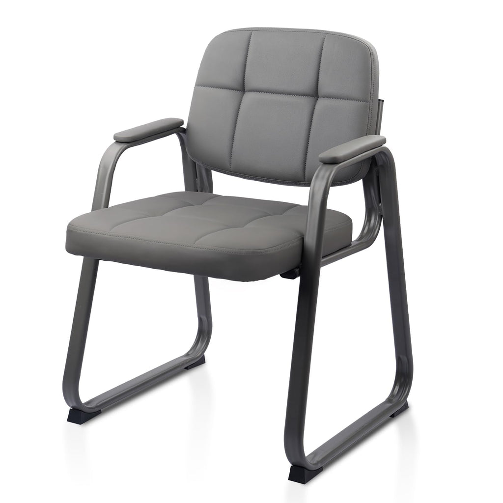 Clatina Waiting Room Chair | Leather Guest Chair with Padded Arms No Wheels for Office Reception Conference Desk with Sled Base Grey, 1pk