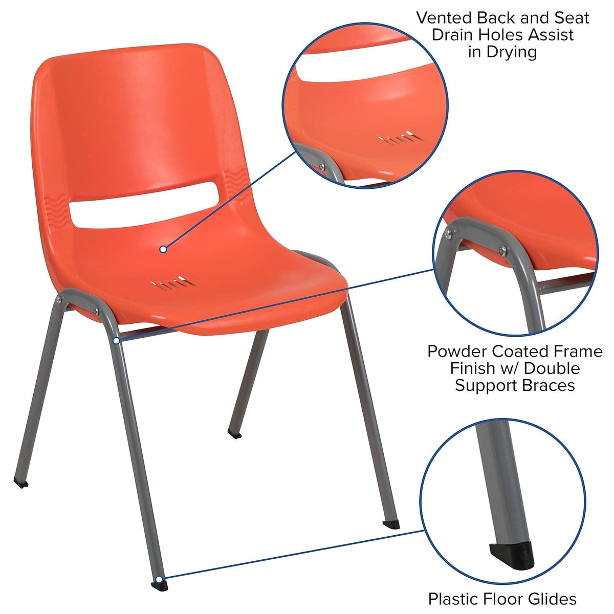Flash Furniture Hercules Ergonomic Stack Chair, Orange, 5-pack, Set of 5