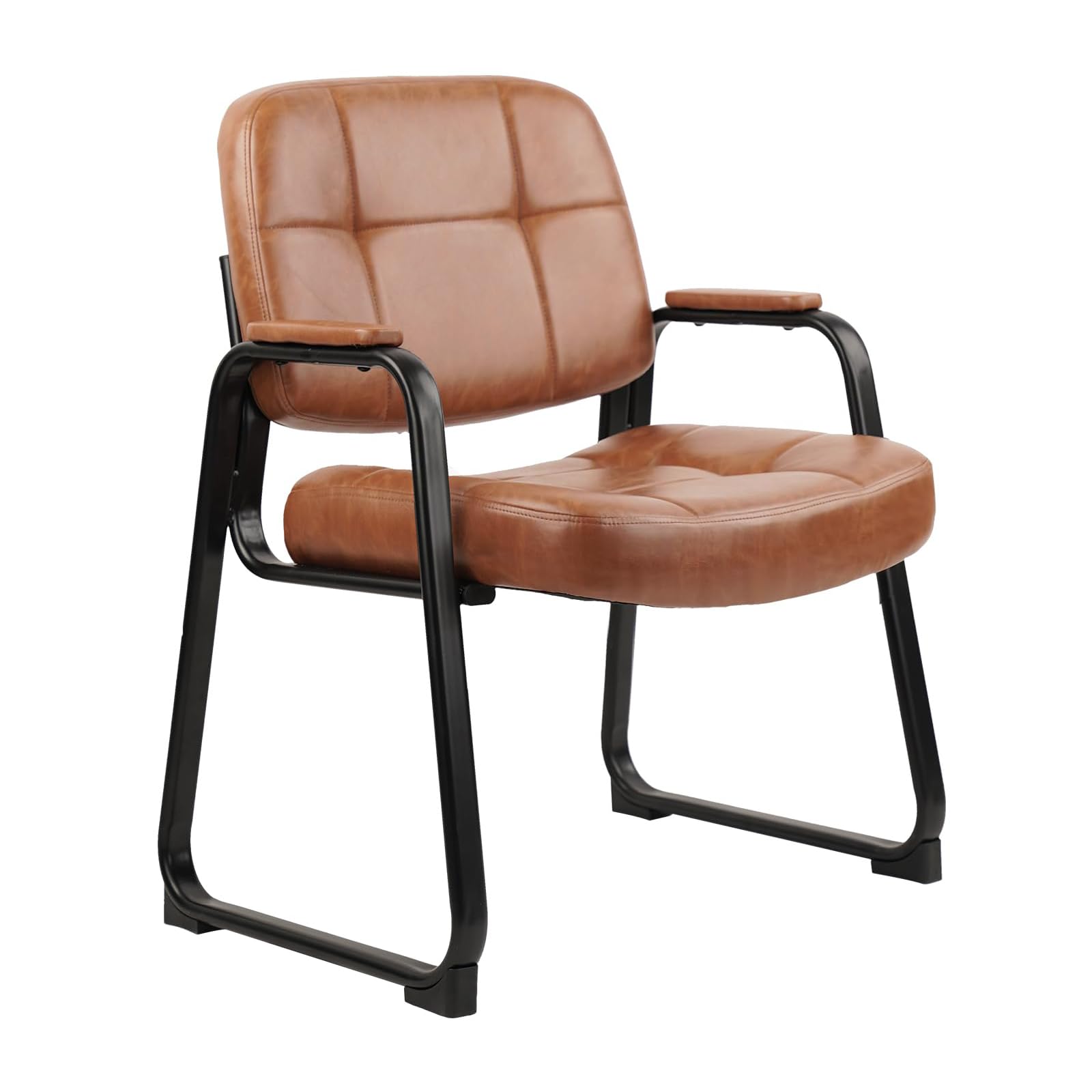 Clatina Big & Tall 500 Lb Waiting Room Chairs with Padded Armrests and Sled Base, Leather Stationary No Wheels Office Reception Guest Chair for