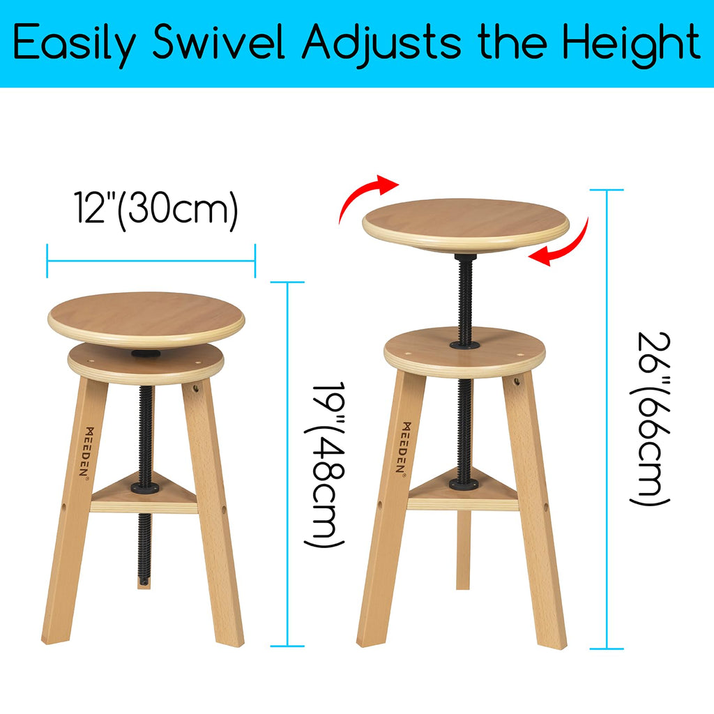 Meeden Artist Wooden Drafting Stool: Adjustable Height Art Stool for Studio, 26 inches, Natural