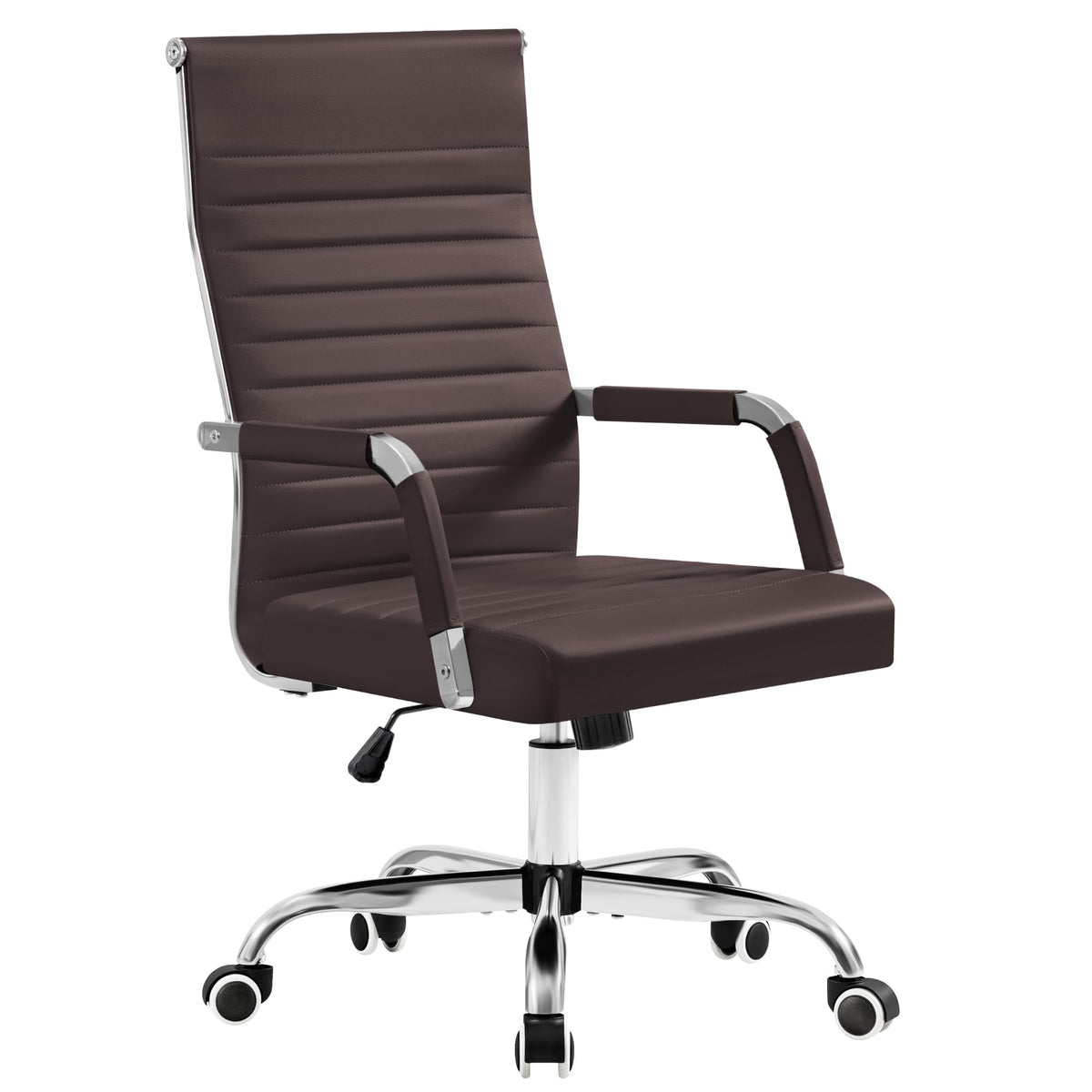 Furmax Ergonomic Office Desk Chair, Executive Ribbed Mid-back Pu Leather Conference Room Chair Adjustable Swivel Chair with Arms (1, Brown)