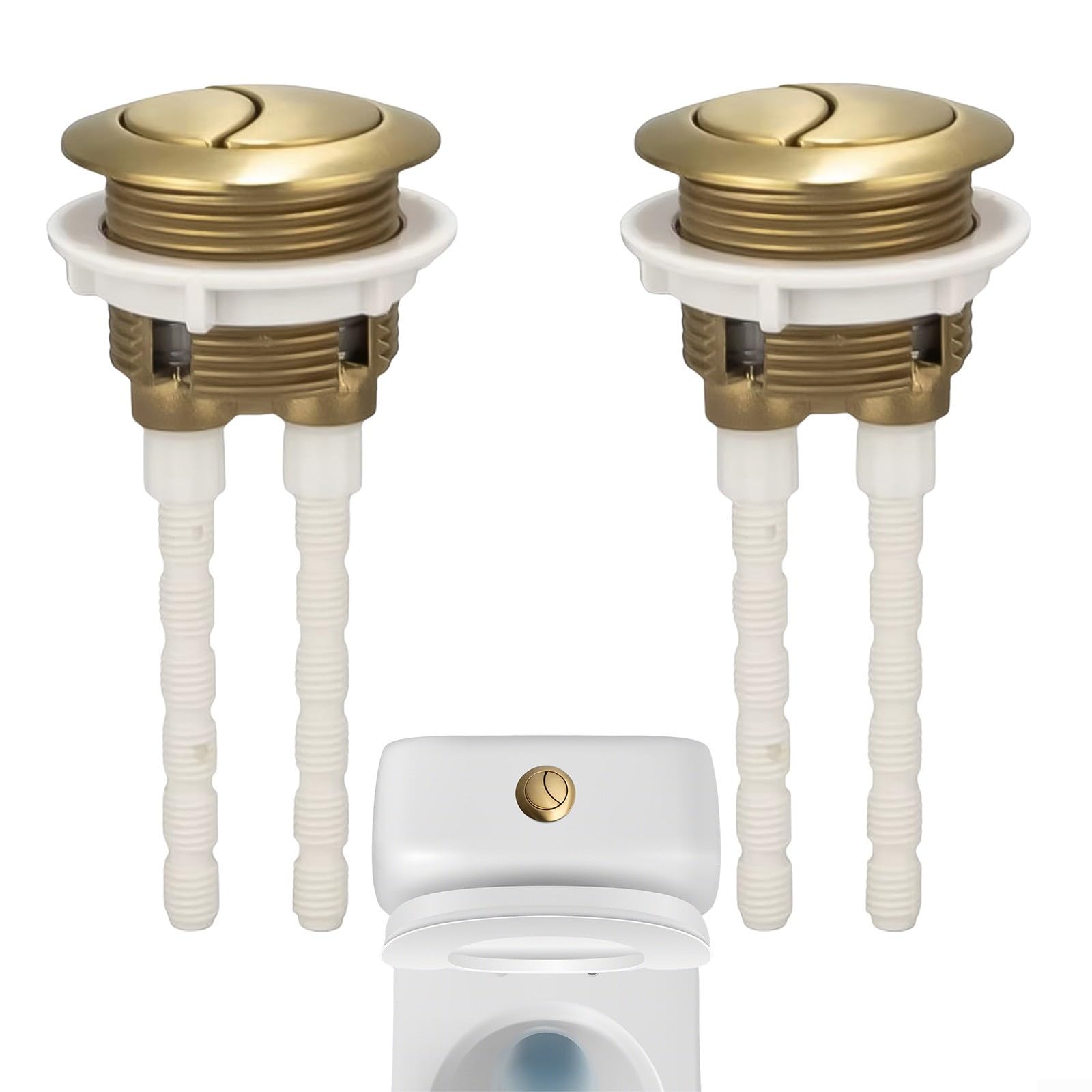 2 Pcs Toilet Flush Cistern Button, 38mm Brushed Brass Gold Toilet Push Button, Replacement Dual Push Flushing Toilet Button, Toilet Push Flush Valve for Most Standard Toilets