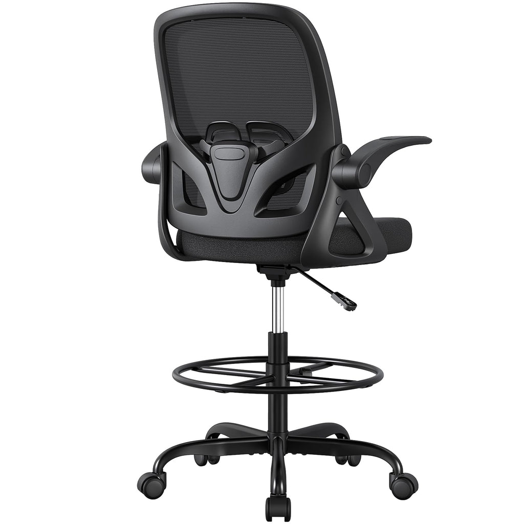 Orrsaker Drafting Chair, Tall Office Chair with Flip-up Arms, Mesh Ergonomic Computer Standing Desk Chair with Adjustable Height Foot Ring and