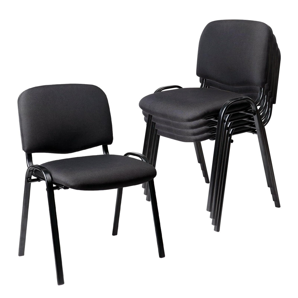 Clatina Set of 5 Pack Stackable Waiting Room Chairs Fabric Black Reception Chair Metal with Thickened Seat Back Cushion for Waiting Conference