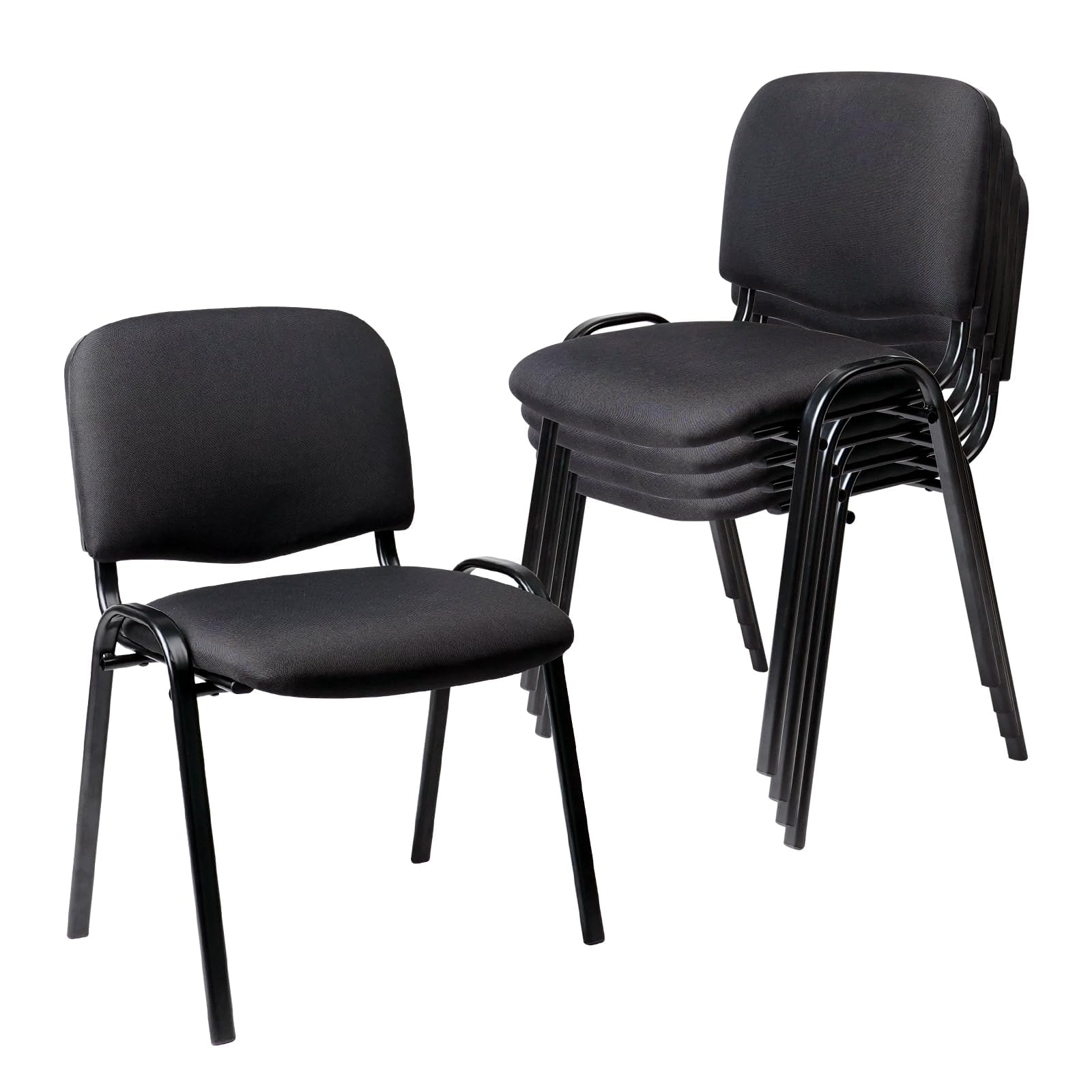 Clatina Set of 5 Pack Stackable Waiting Room Chairs Fabric Black Reception Chair Metal with Thickened Seat Back Cushion for Waiting Conference