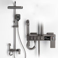 Bathroom Shower Faucet Set Thermostatic Digital Display Rainfall Shower System Shower Fixture with Spray Wall Mount Brass Bathtub Faucet with Handheld Shower (Gray)