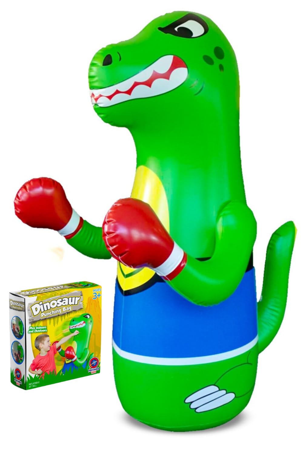 Preferred Toys 47" Inflatable Dinosaur Punching Bag for Kids - Durable Blow Up Kids Punching Bag with Bounce Back Base - Inflatable Indoor Outdoor Active Toddler Bop Play Toy