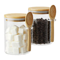 Glass Sugar Container with Spoon - 2 Pack 15oz Glass Jars with Bamboo Lid and Spoon, Bamboo Lid Storage Jar Canister for Coffee Beans, Spice, Brown Sugar, Tea, Flour, Nuts, Candy, Salts and More