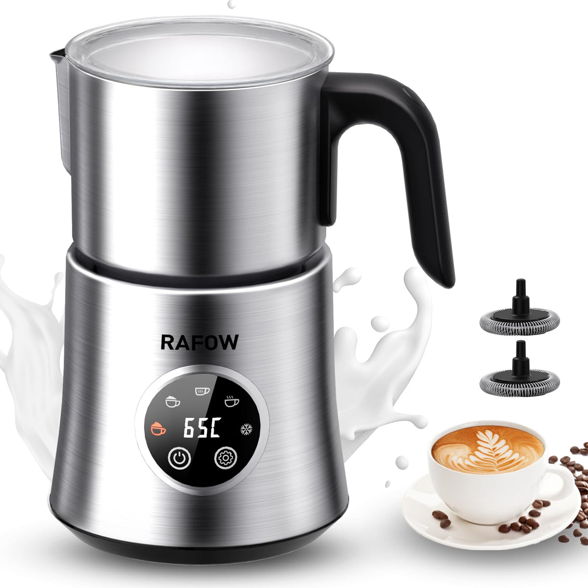 5 in 1 Electric Milk Frother: 16.9oz/500ml Large Capacity Dishwasher Safe Milk Steamer for Hot & Cold Milk Froth - Automatic Milk Frother & Warmer for Latte, Cappuccinos, Macchiato, Hot Chocolate