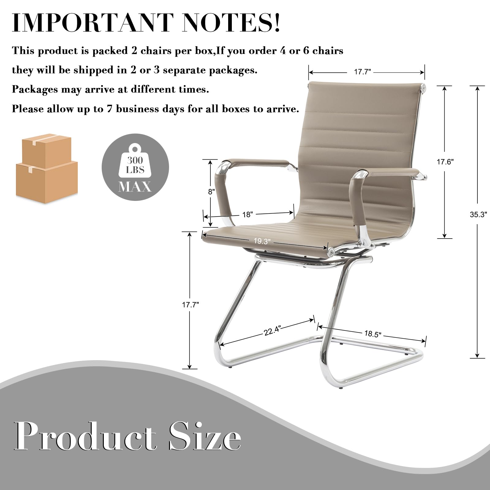 Cimota Waiting Room Chairs Leather Office Guest Chair Mid Back Reception Chairs with Sled Base for Meeting/patient/conference Room, Light Brown