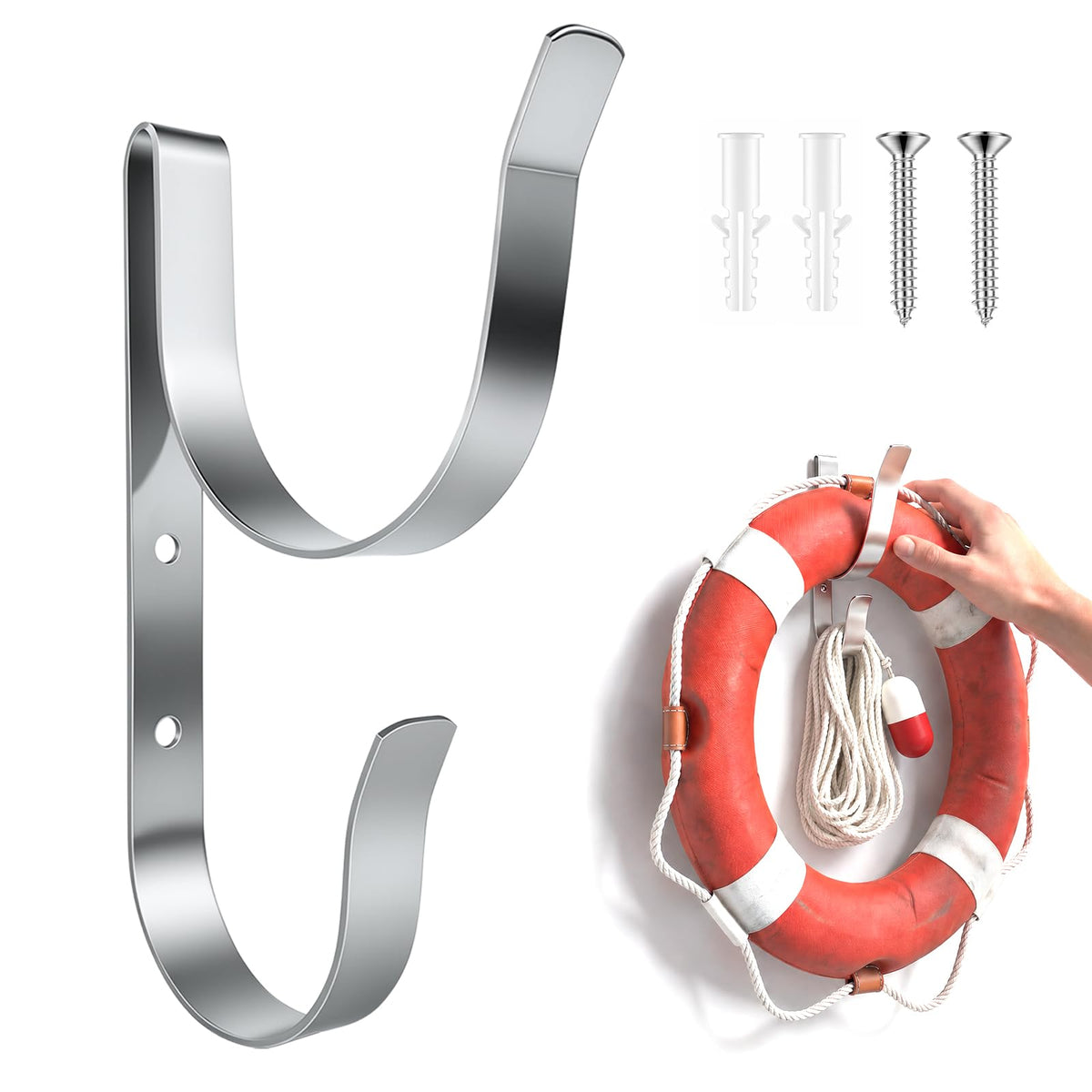 2-in-1 304 Stainless Steel Life Buoy Holder Mount for Life Ring and Rope,Adjustable 18"-30" Life Preserver Ring Holder,Marine Buoy Bracke,Boat,Dock,Pool & Marine Safety