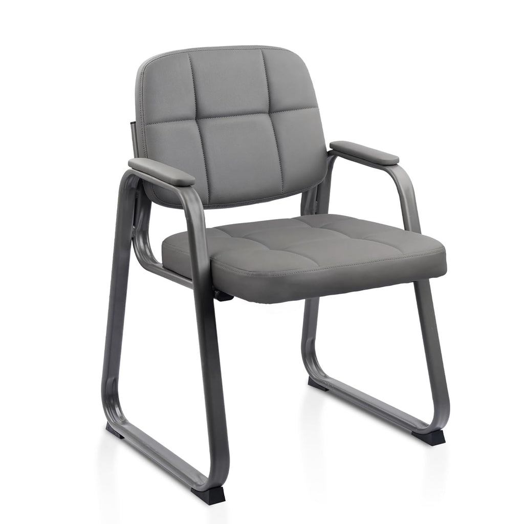 Clatina Leather Office Guest Chair with Sled Base, Reception Chair No Wheels with Armrests and Lumber Support, Stationary Desk Armchair for