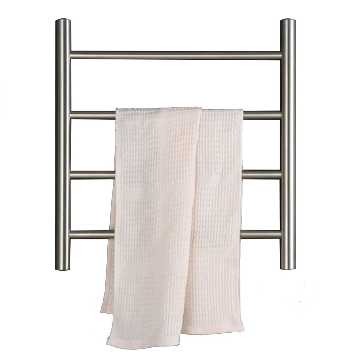 Wall Mounted Heated Towel Warmer Rack - 50W Energy Efficient Stainless Steel Radiator with 4 Bars Electric Drying Rack for Bathroom Brushed Finish Hard WiredDesign(