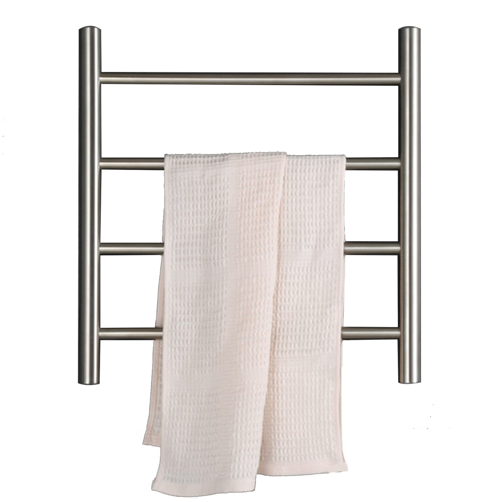 Wall Mounted Towel Warmer Drying Rack, Energy Efficient 50W Heated Towel Rail Radiator with 4 Bars, Stainless Steel Electric Heated Towel Rack for Bathroom, Brushed Finish,Plug in (Plug in)