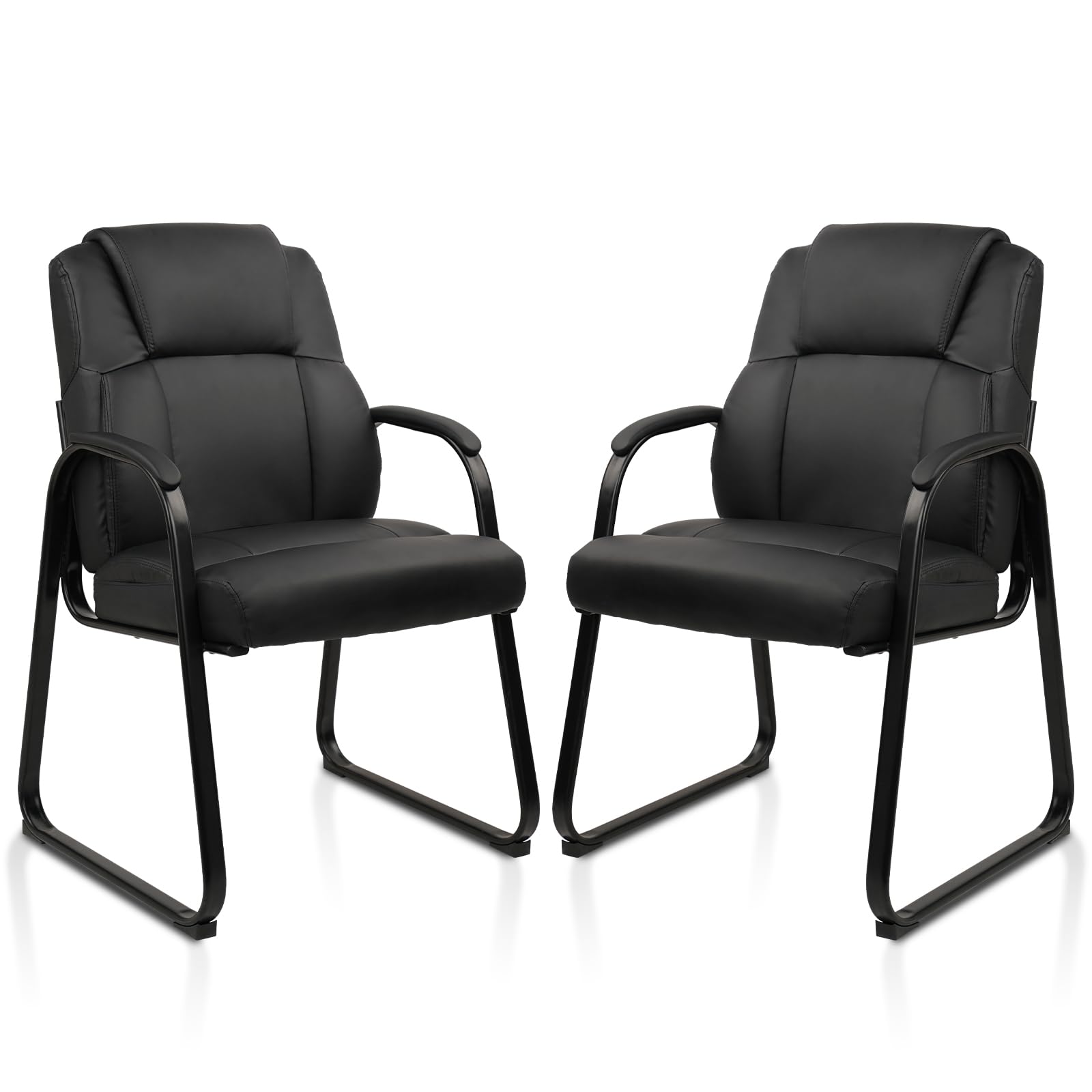 Clatina Leather Guest Chair with Padded Arm Rest for Reception Meeting Conference and Waiting Room Side Office Home Black with Sled Base 1 Pack