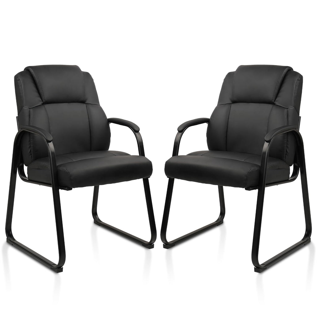 Clatina Leather Guest Chair with Padded Arm Rest for Reception Meeting Conference and Waiting Room Side Office Home Black with Sled Base 2 Pack