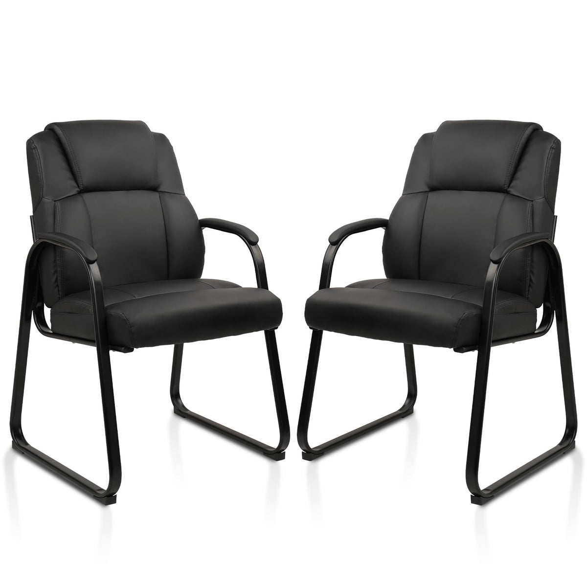 Clatina Leather Guest Chair with Padded Arm Rest for Reception Meeting Conference and Waiting Room Side Office Home Black with Sled Base 2 Pack