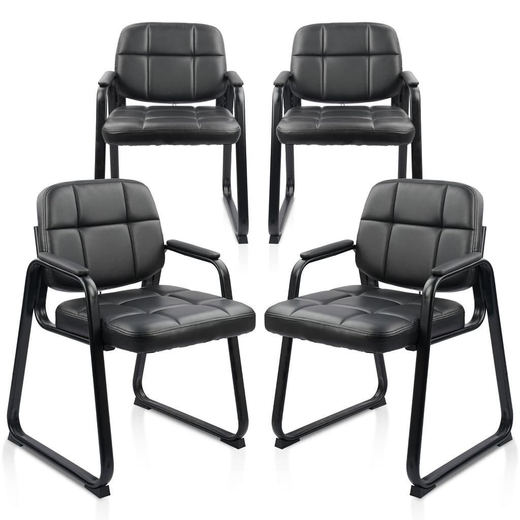 Clatina Waiting Room Guest Chair with Bonded Leather Padded Arm Rest for Office Reception and Conference Desk Black with Sled Base 4 Pack