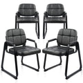 Clatina Waiting Room Guest Chair with Bonded Leather Padded Arm Rest for Office Reception and Conference Desk Black with Sled Base 4 Pack