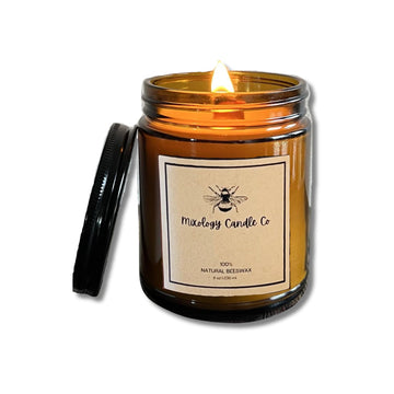 Beeswax Jar Candle - 8oz - 100% Had-poured in USA, Bees Wax in Glass Container - Unscented- All Natural Light Honey Scent - Handcrafted 100% Beeswax Candles in Amber Jars with Wooden Wick All Natural