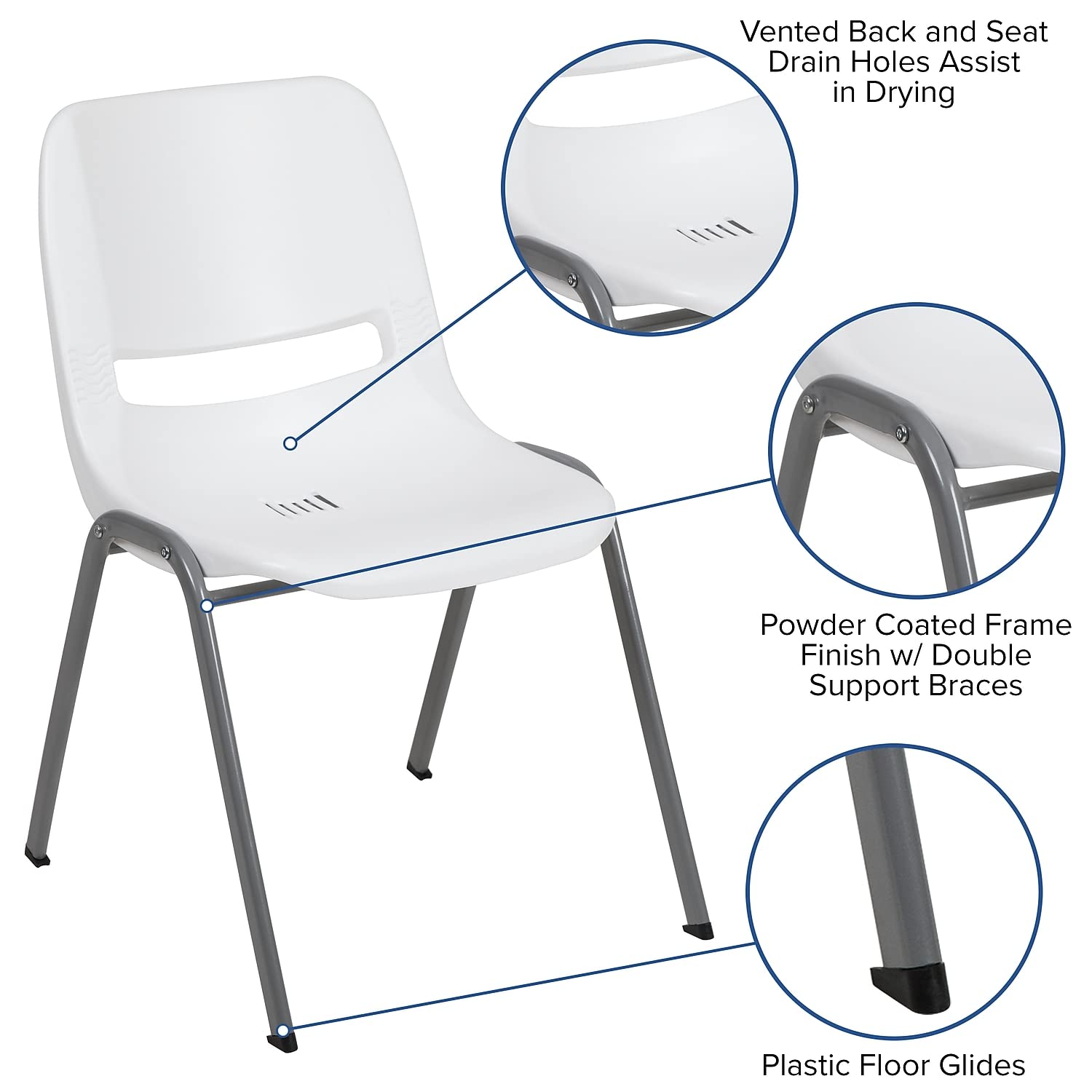 Flash Furniture Hercules Ergonomic Stack Chair, White, 5-pack, Set of 5