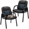 Kindbear Office Guest Chair, Pu Leather Padded Arms, Set of 2, Black
