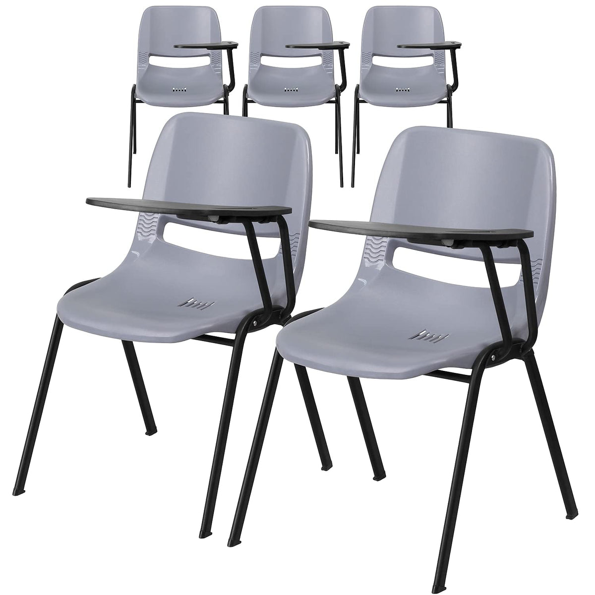 Flash Furniture 5 Pack Hercules Series 880 Lb. Capacity Gray Ergonomic Shell Stack Chair with Black Frame, Set of 5, Grey