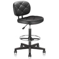 Klasika Pu Leather Rolling Bar Stool with Wheels and Back, Tall Drafting Stool with Adjustable Height and Footrest, Multi-purpose Office Desk