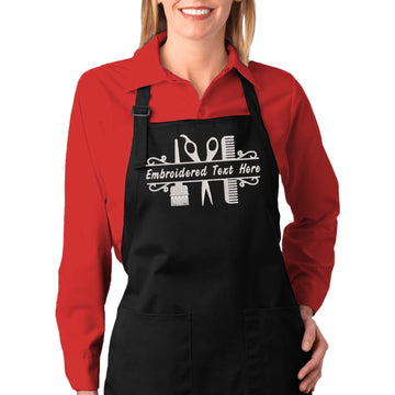 PLACE4PRINT Personalized Embroidered Black Waterproof Hair Stylist Apron with 2 Pockets for Men and Women, Professional Salon Hairdresser Apron, Cosmetology