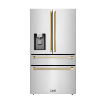 ZLINE Autograph 36 in. Counter-Depth Refrigerator with Bronze Traditional Handles (RFMZ-W-36-CB)