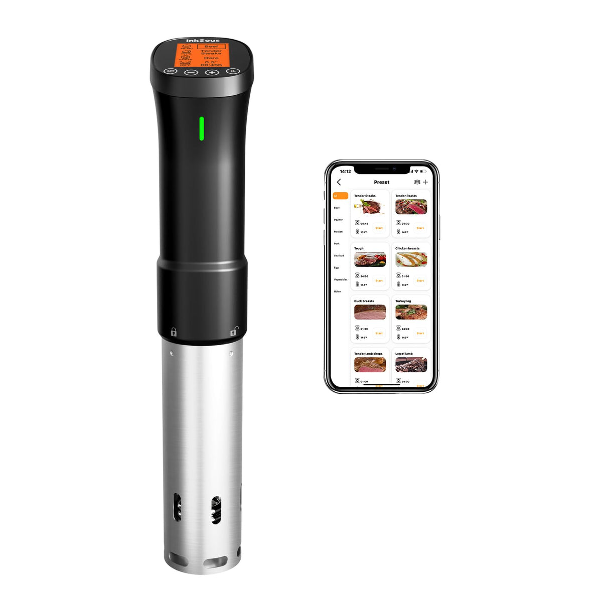 WIFI 2.4G Sous Vide Cooker 1000W Immersion Circulator with APP 14 Recipes,Alarm,Calibration & Timer, 3D Water Fast Heating Ultra-Quiet Sous Vide Machine ISSV-200-W