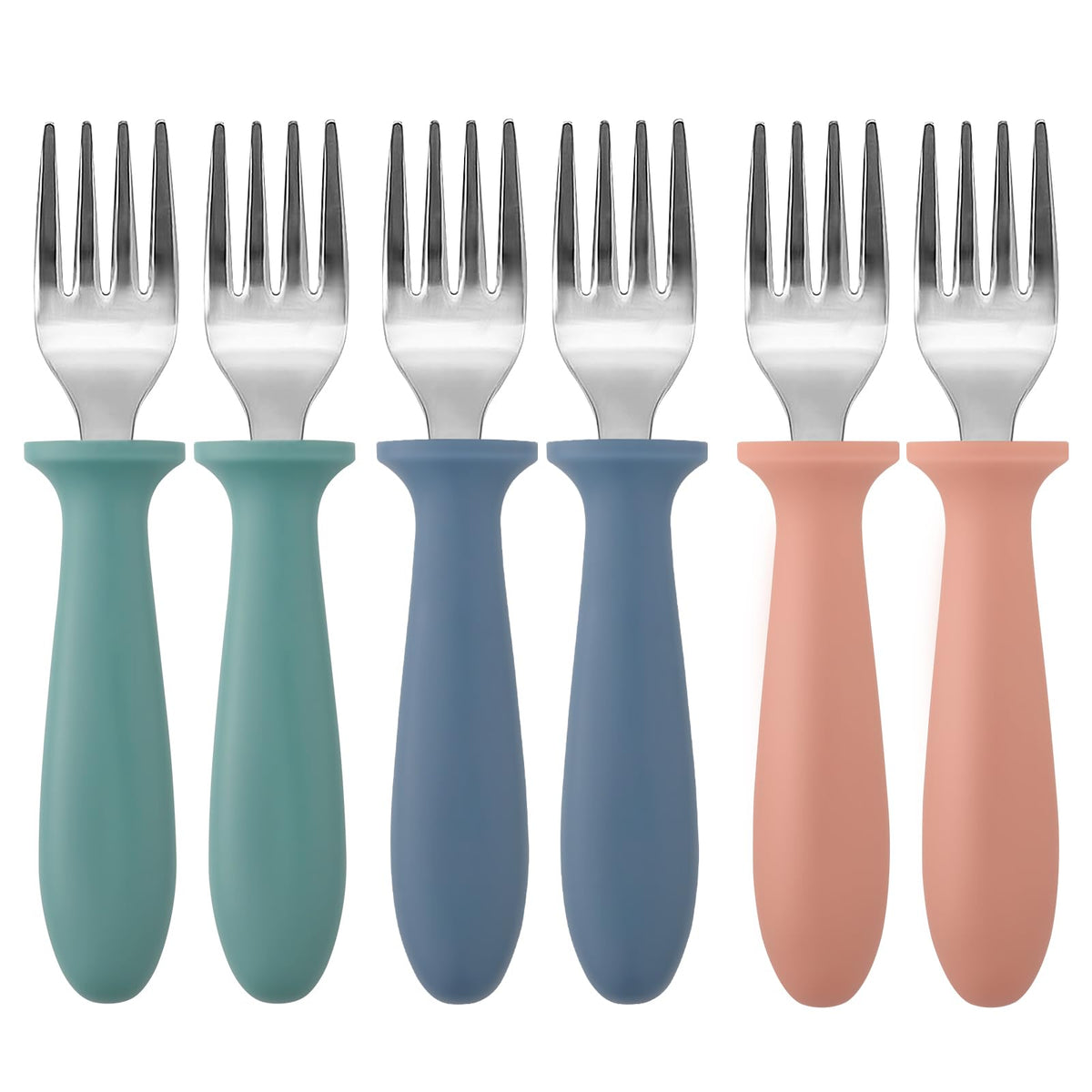6-Pack Stainless Steel Toddler Forks Baby & Kids Utensils for Self-Feeding Plastic Handle Dishwasher Safe