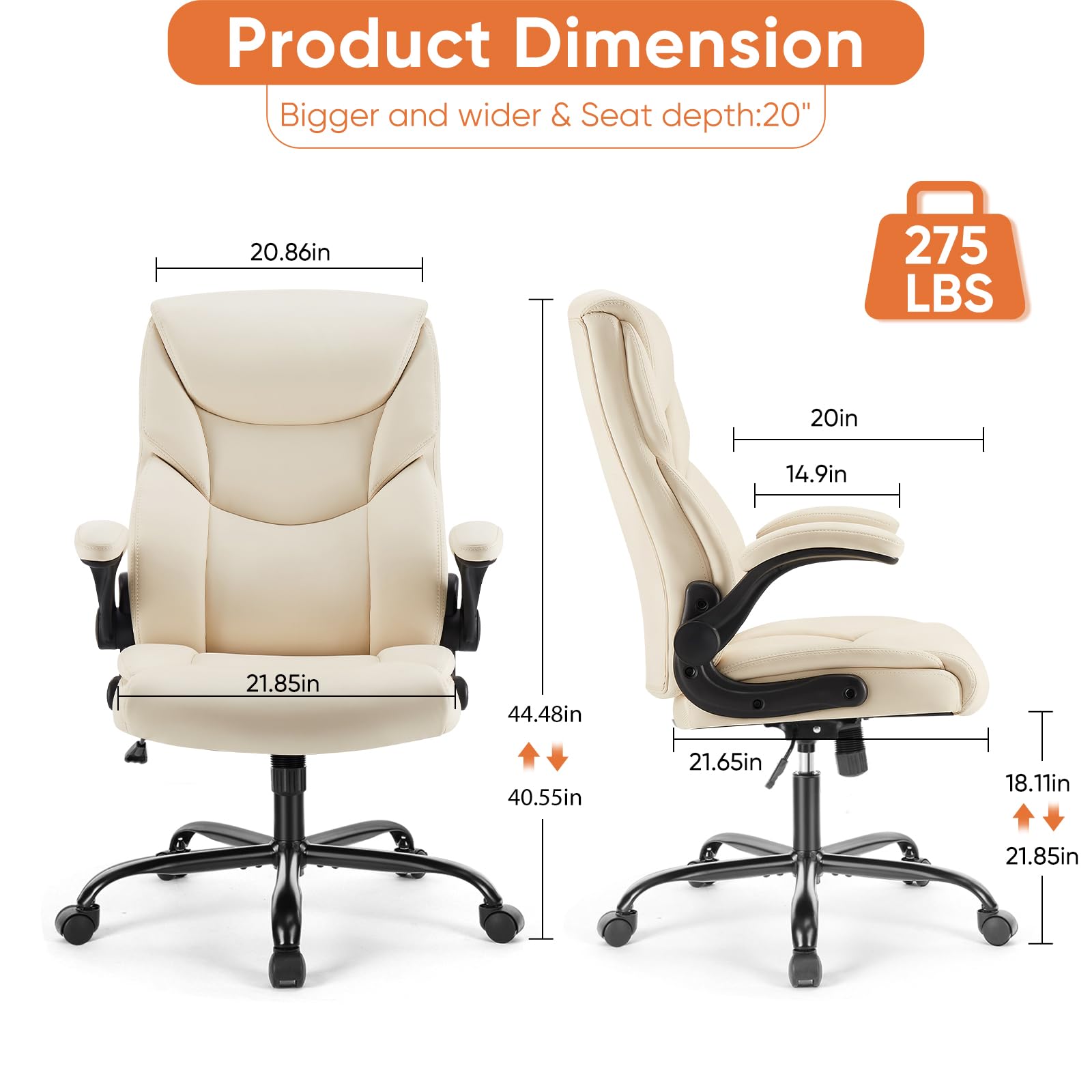 Sweetcrispy Heavy Duty Office Chair, Gaming Desk Chair 2 Pack, 21.66"D x 21.87"W x 44.5"H, Cream White